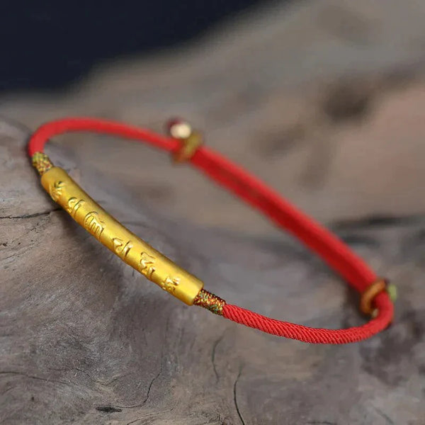 Gold Color Red String Bracelet - Six Words Mantra