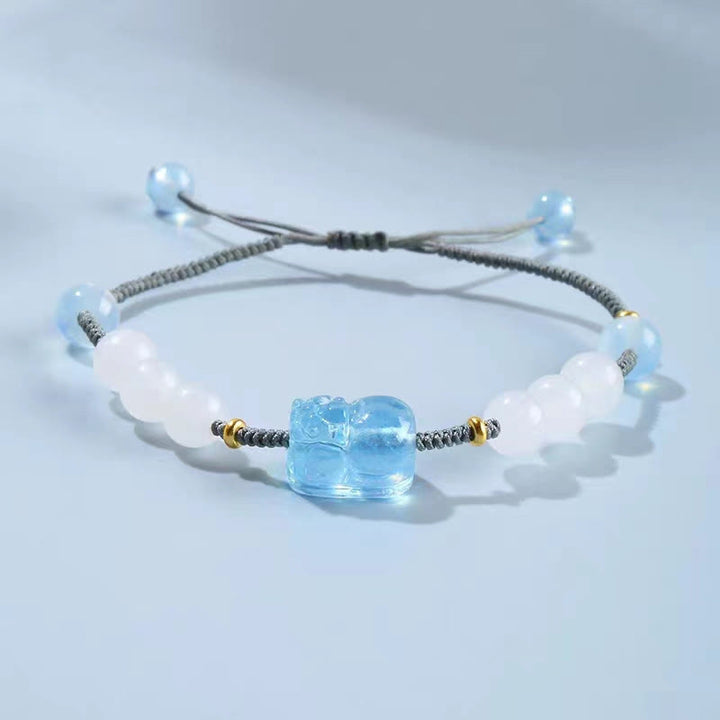 Natural White Jade Aquamarine Pixiu Bracelet - For Healing