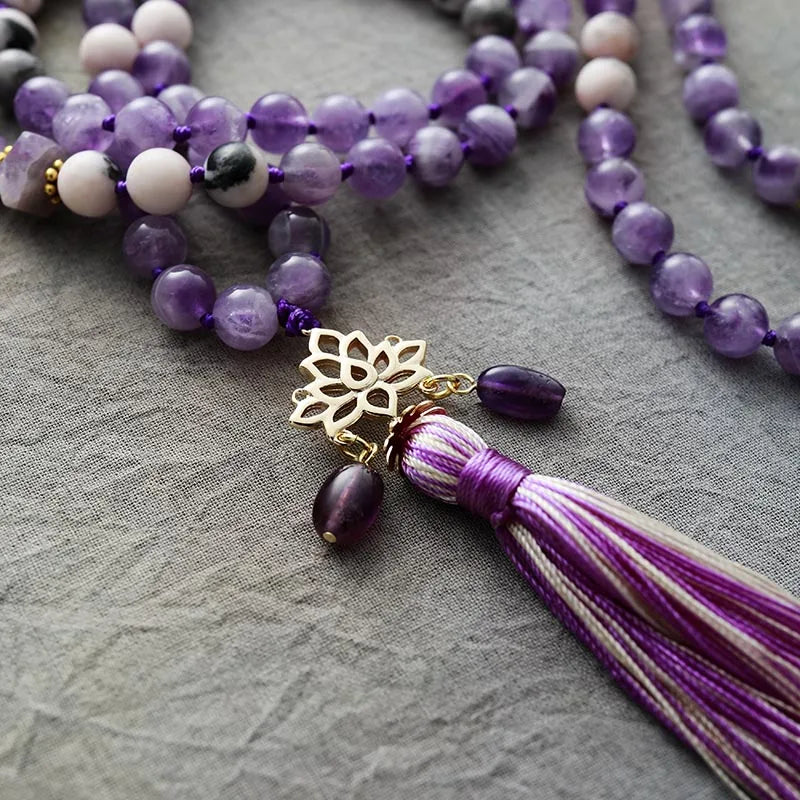 108 Beads Malas Lotus Pendant Necklaces - Meditation Yoga
