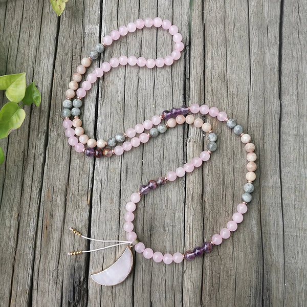 108 Mala Beads Pink Rose Quartz Necklace