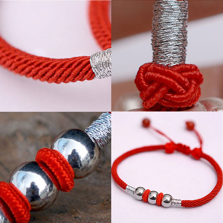 Tibetan 925 Sterling Silver Beads Red Rope Bracelet - Lucky & Protection