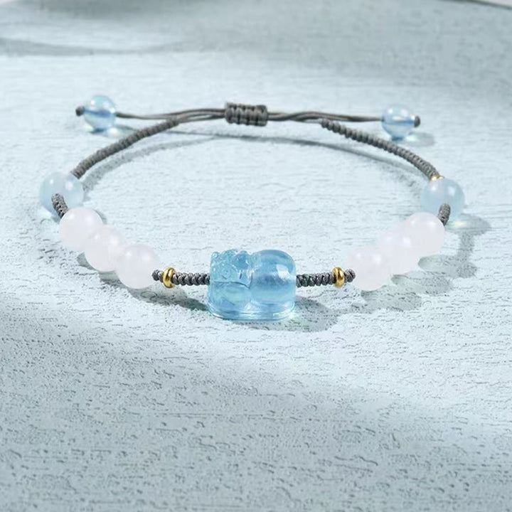 Natural White Jade Aquamarine Pixiu Bracelet - For Healing