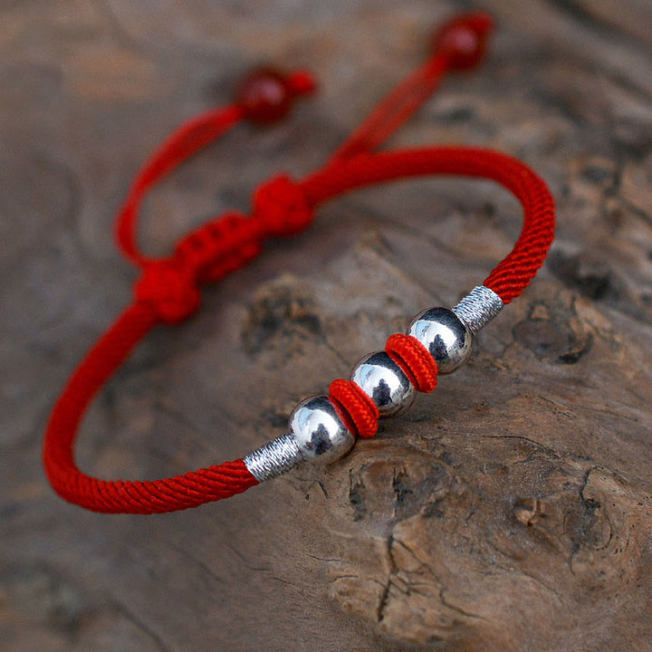 Tibetan 925 Sterling Silver Beads Red Rope Bracelet - Lucky & Protection