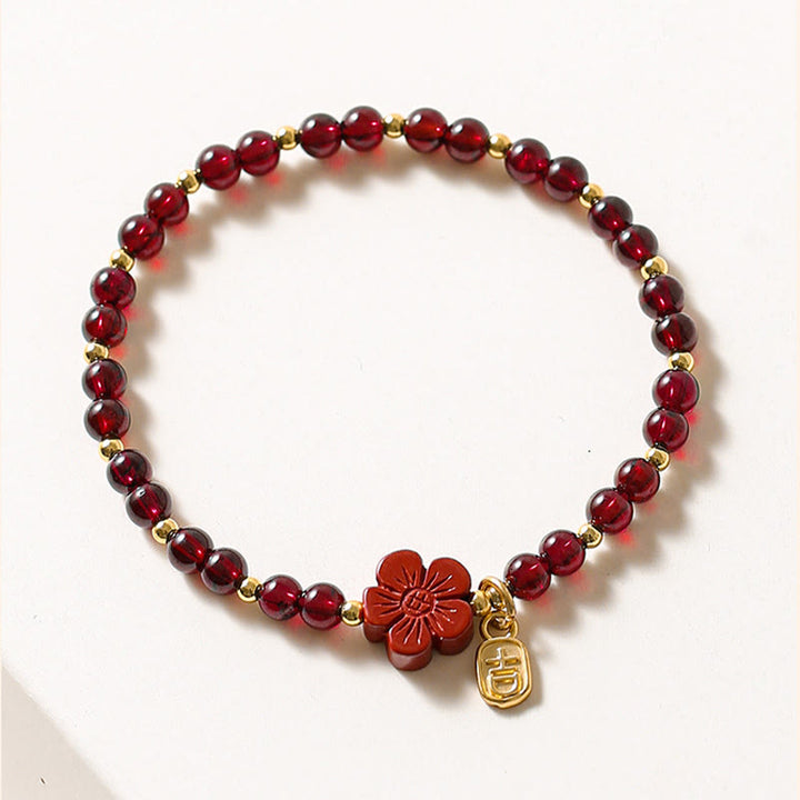 Lotus Flower Pomegranate Stone Cinnabar Bracelet