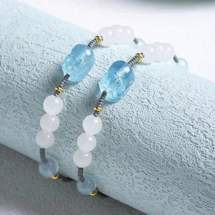 Natural White Jade Aquamarine Pixiu Bracelet - For Healing