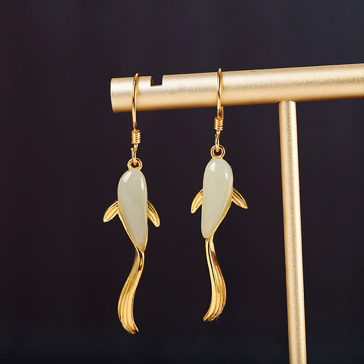 Light Green Jade Koi Fish Earrings - Good Luck