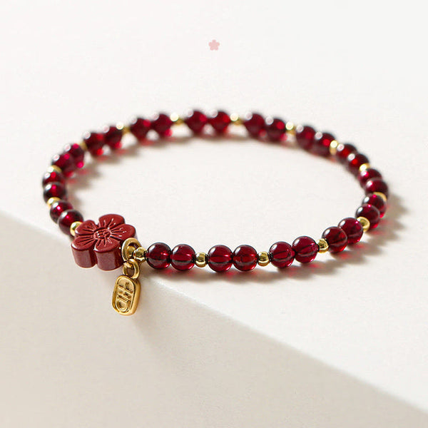 Lotus Flower Pomegranate Stone Cinnabar Bracelet