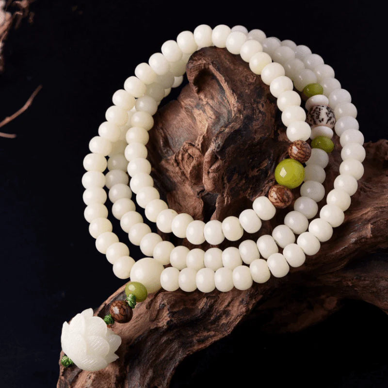 108 Beads White Jade Bodhi Mala