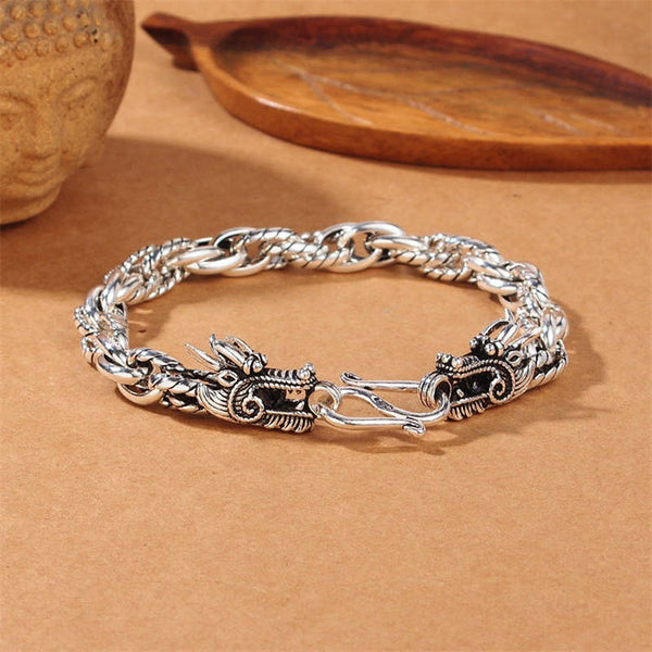 925 Sterling Silver Double Dragon Domineering Bracelet