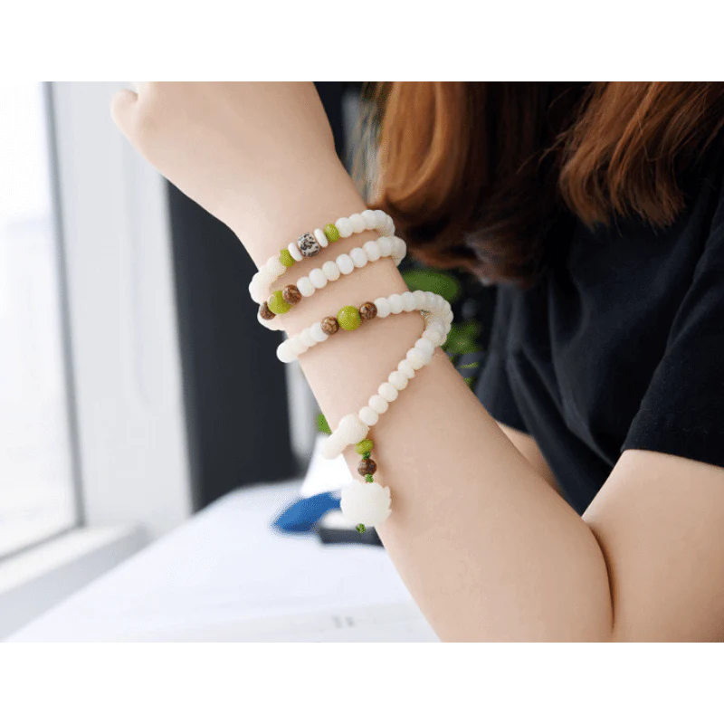 108 Beads White Jade Bodhi Mala