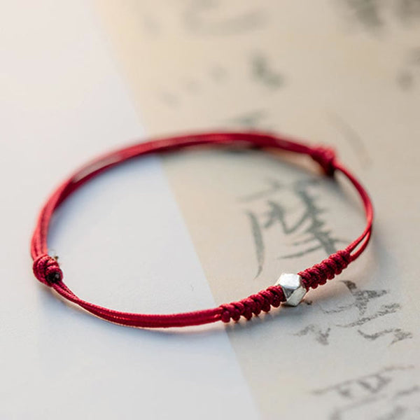 925 Sterling Silver Bead Red Rope Bracelet - For Lucky