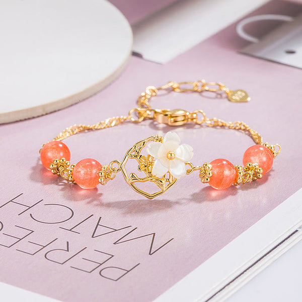 White Stock Flower Pink Rose Bracelet - For Love