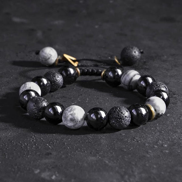 Black Lava Rock Volcano Stone Bead Bracelet