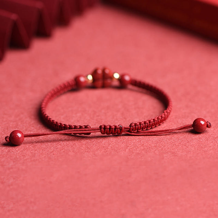 Red Cinnabar Lucky Four Leaf Clover Bracelet