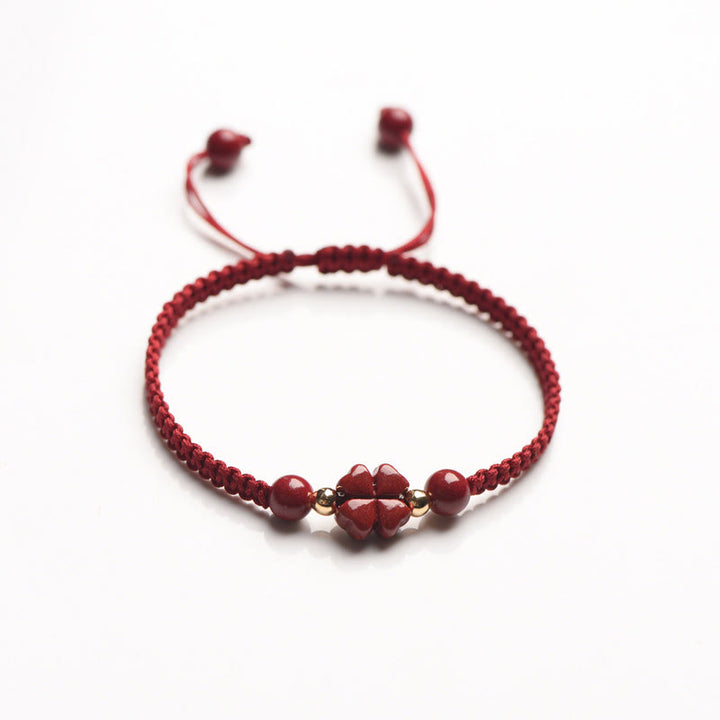 Red Cinnabar Lucky Four Leaf Clover Bracelet