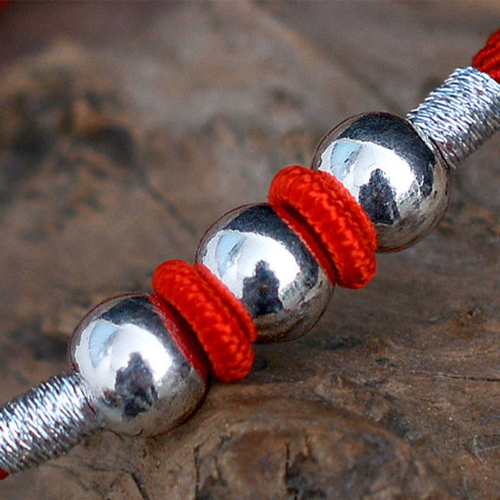 Tibetan 925 Sterling Silver Beads Red Rope Bracelet - Lucky & Protection