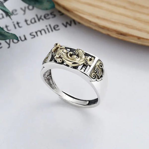 925 Sterling Silver Pixiu Adjustable Ring - Amulet Wealth