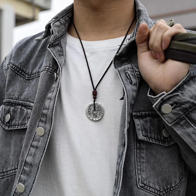925 Sterling Silver Yin Yang Copper Coin Pendant Necklace