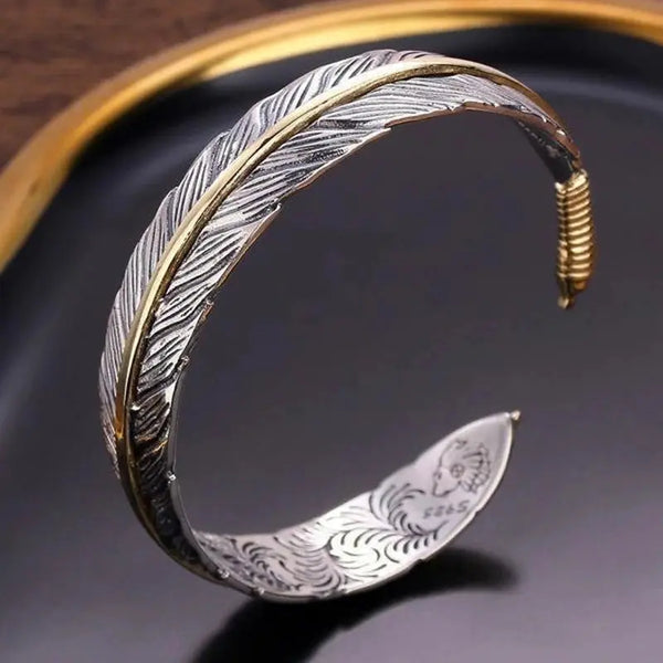925 sterling silver Feather Cuff Bracelet - Luck Wealth