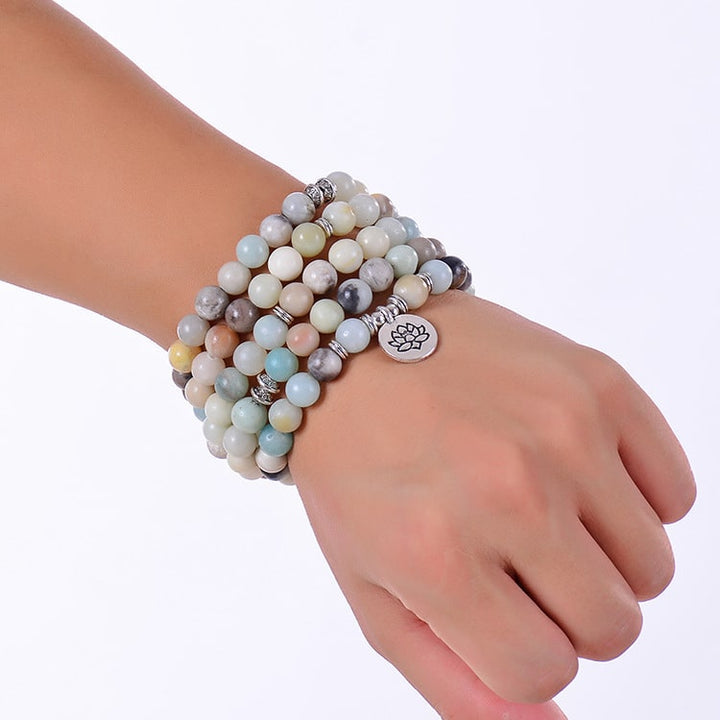 108 Mala Prayer Beads Lotus Pendant Bracelet