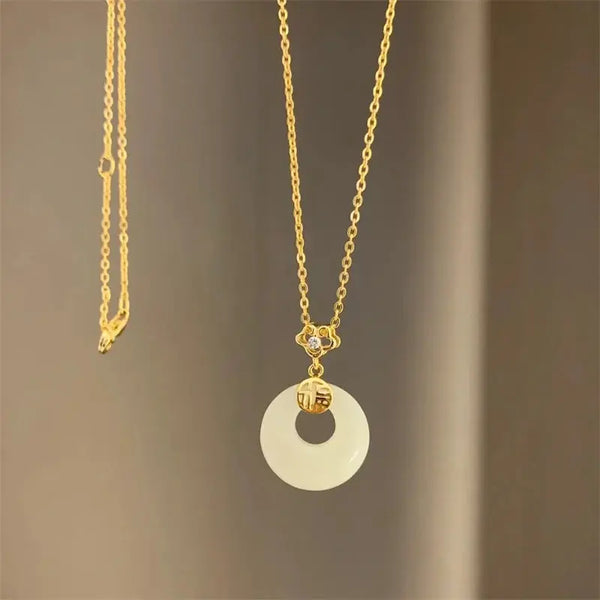 Blessing White Chalcedony safety buckle Pendant Necklace