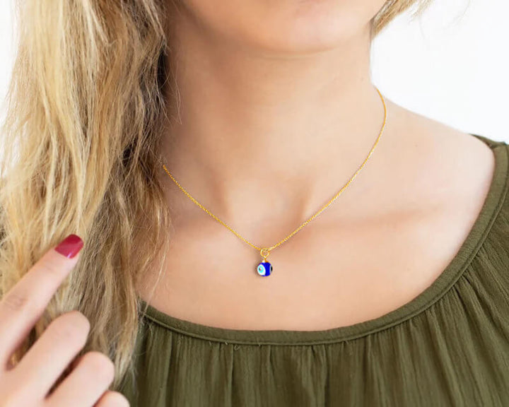 Blue Evil Eye Pendant Necklace - Gold