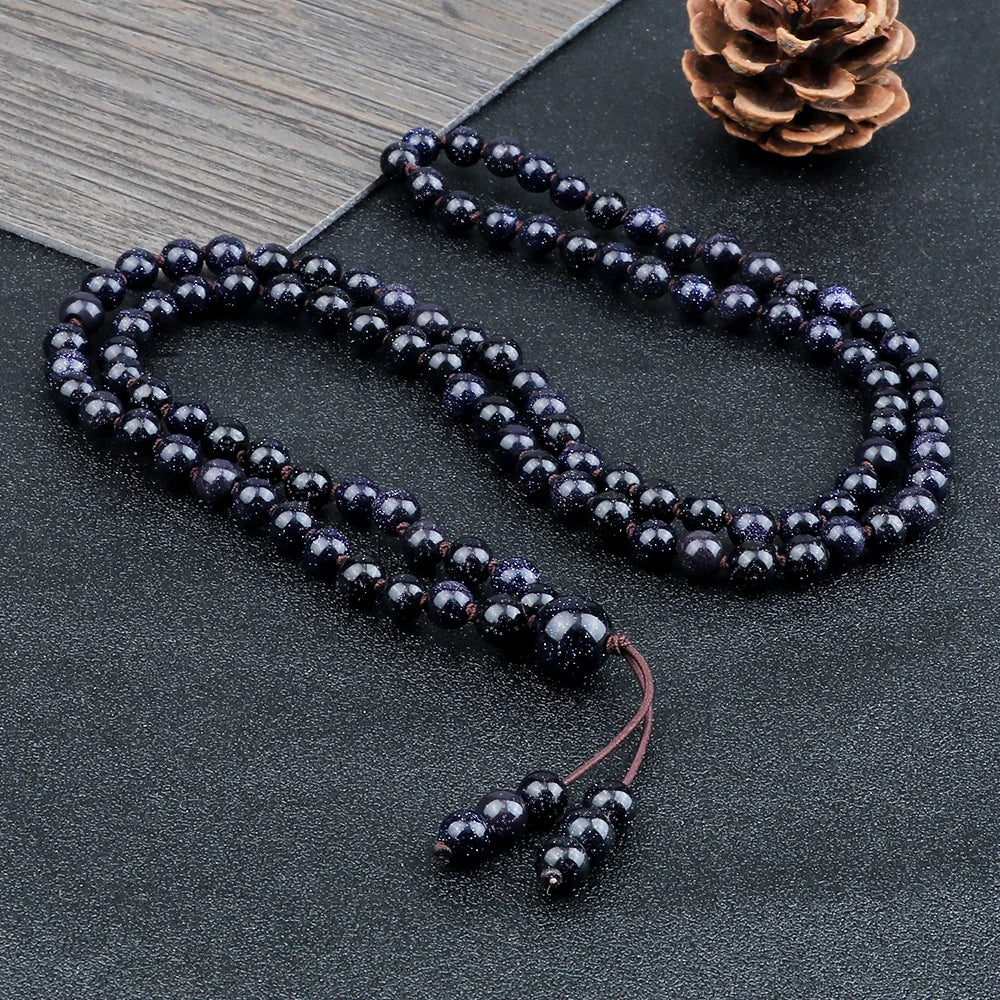 Blue Sandstone 108 Mala Beads Necklace 01