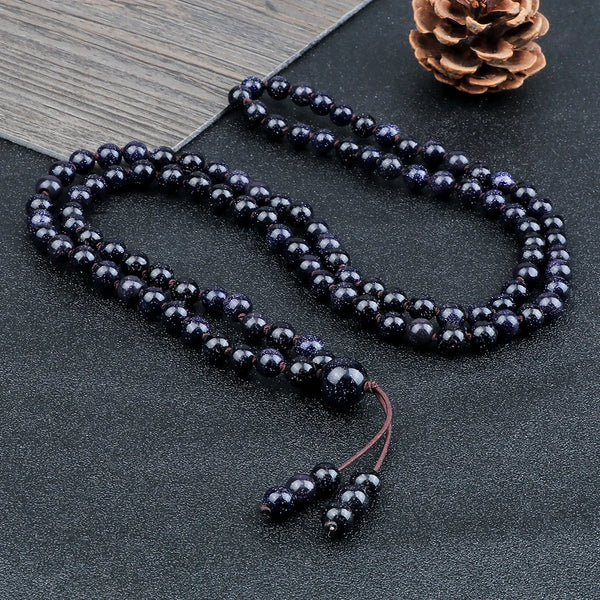 Blue Sandstone 108 Mala Beads Necklace 01