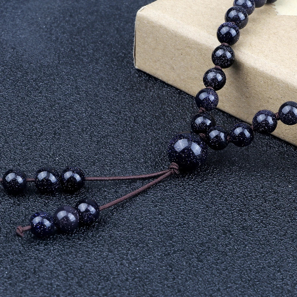 Blue Sandstone 108 Mala Beads Necklace 02