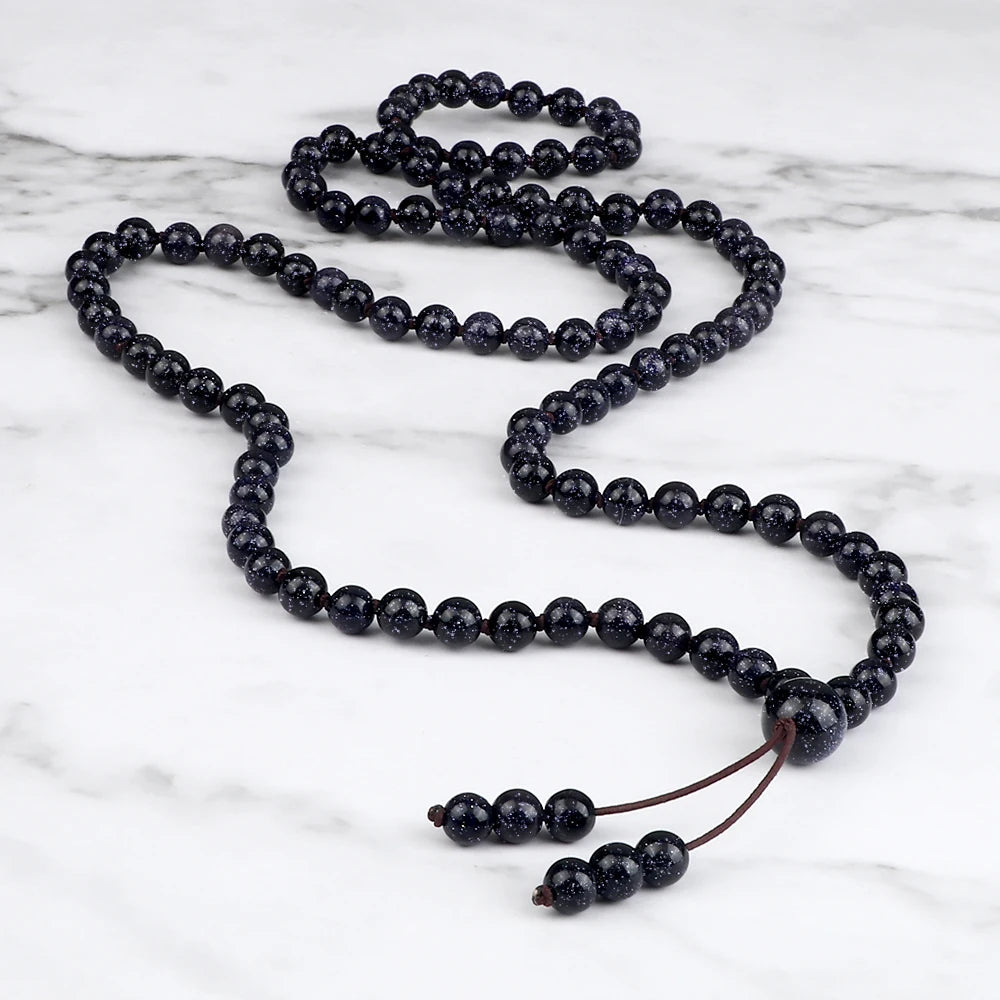 Blue Sandstone 108 Mala Beads Necklace 03