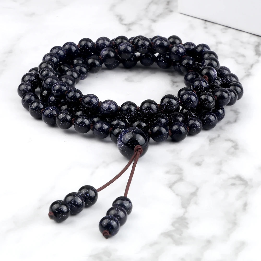 Blue Sandstone 108 Mala Beads Necklace 04