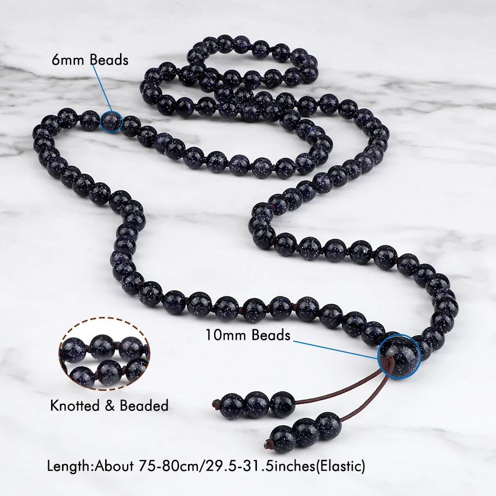 Blue Sandstone 108 Mala Beads Necklace 06