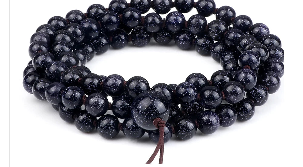 Blue Sandstone 108 Mala Beads Necklace 07