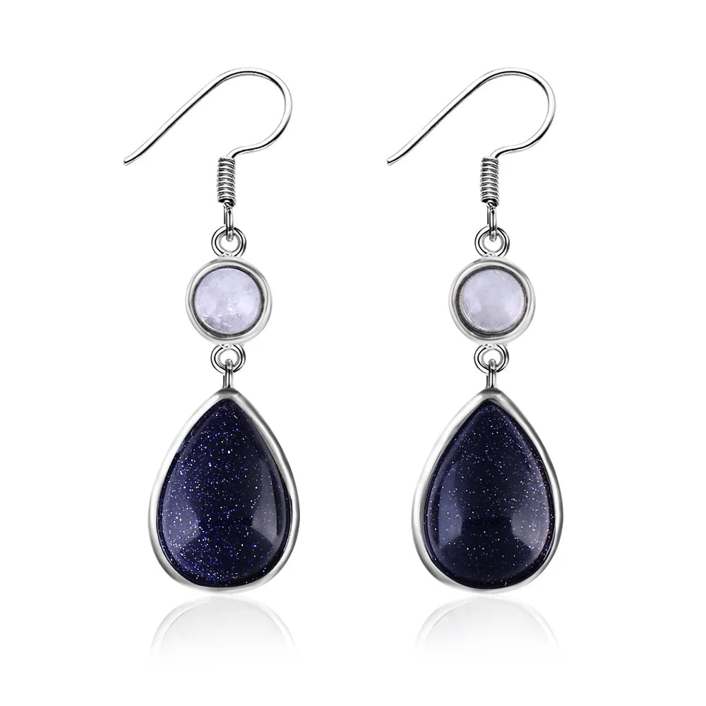 Blue Sandstone Gemstone Drop Earrings 01