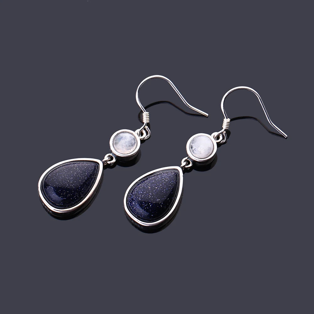 Blue Sandstone Gemstone Drop Earrings 02