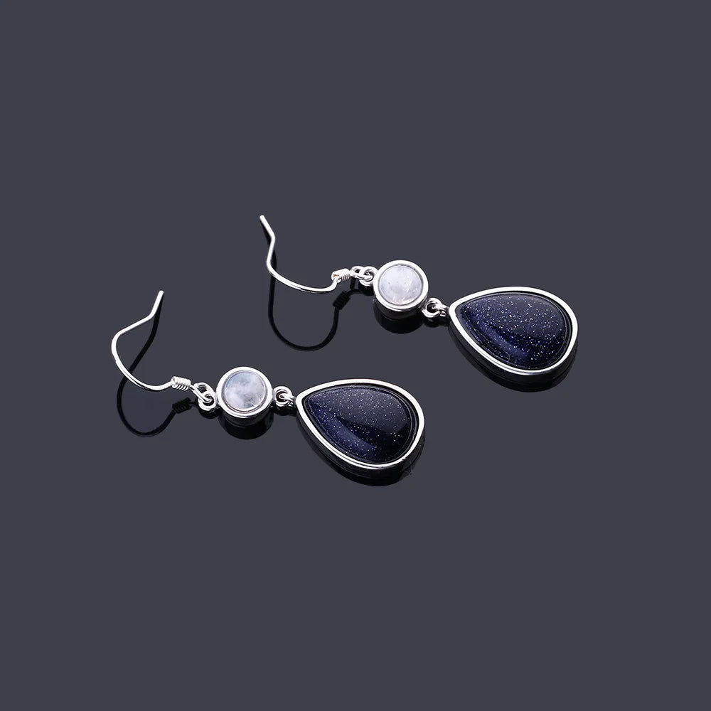 Blue Sandstone Gemstone Drop Earrings 03