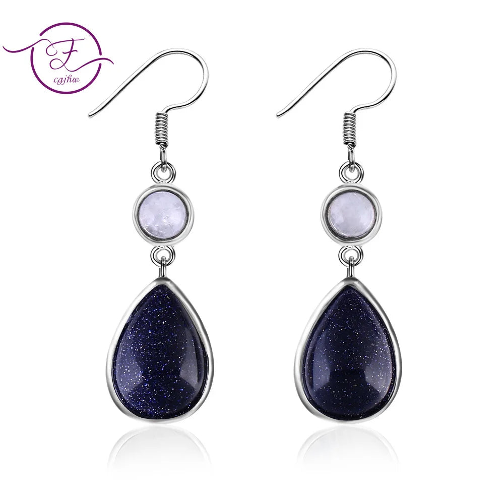 Blue Sandstone Gemstone Drop Earrings 05