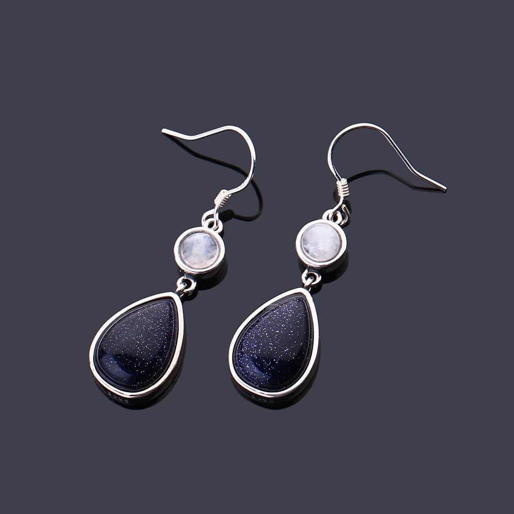 Blue Sandstone Gemstone Drop Earrings 06