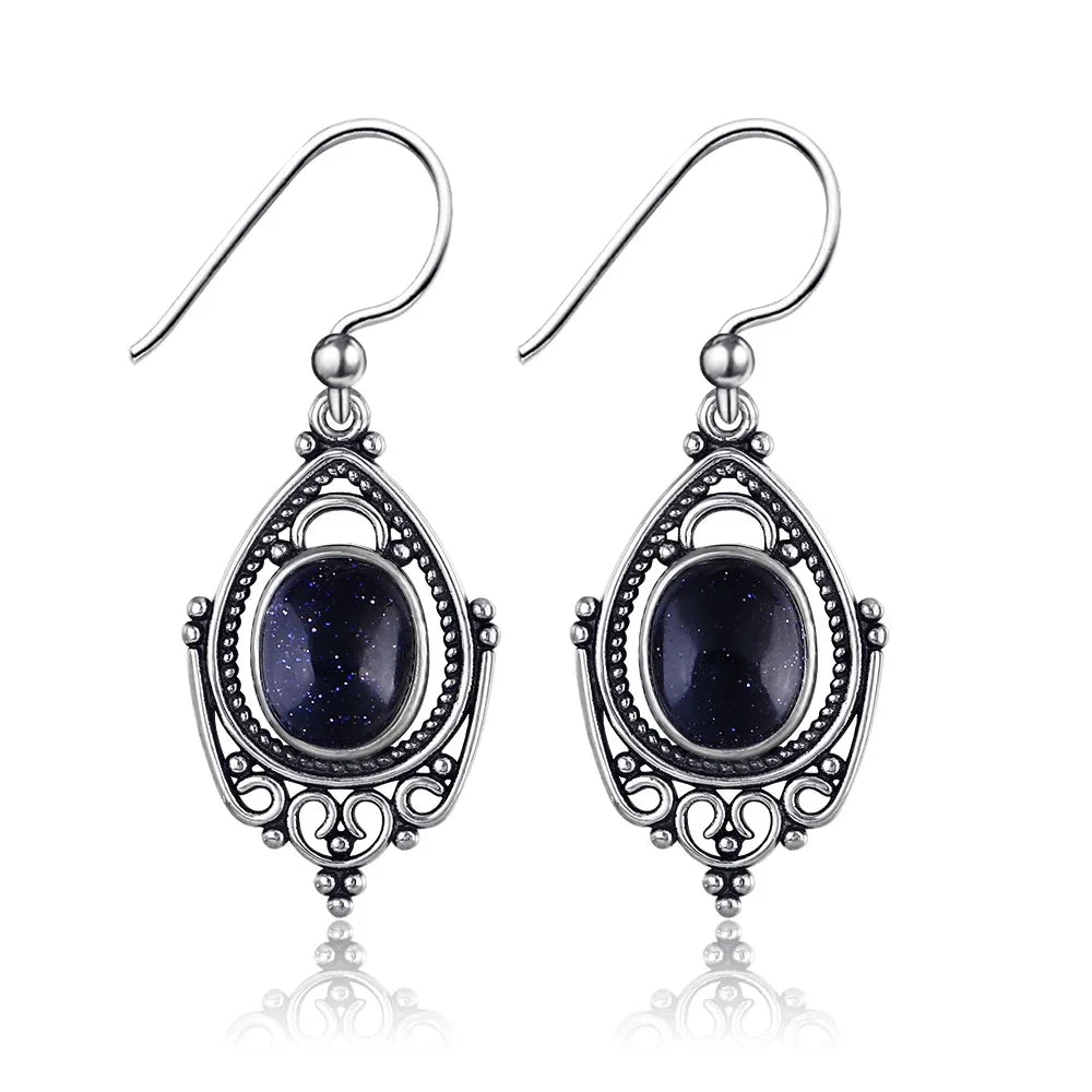 Blue Sandstone Retro Earrings 04