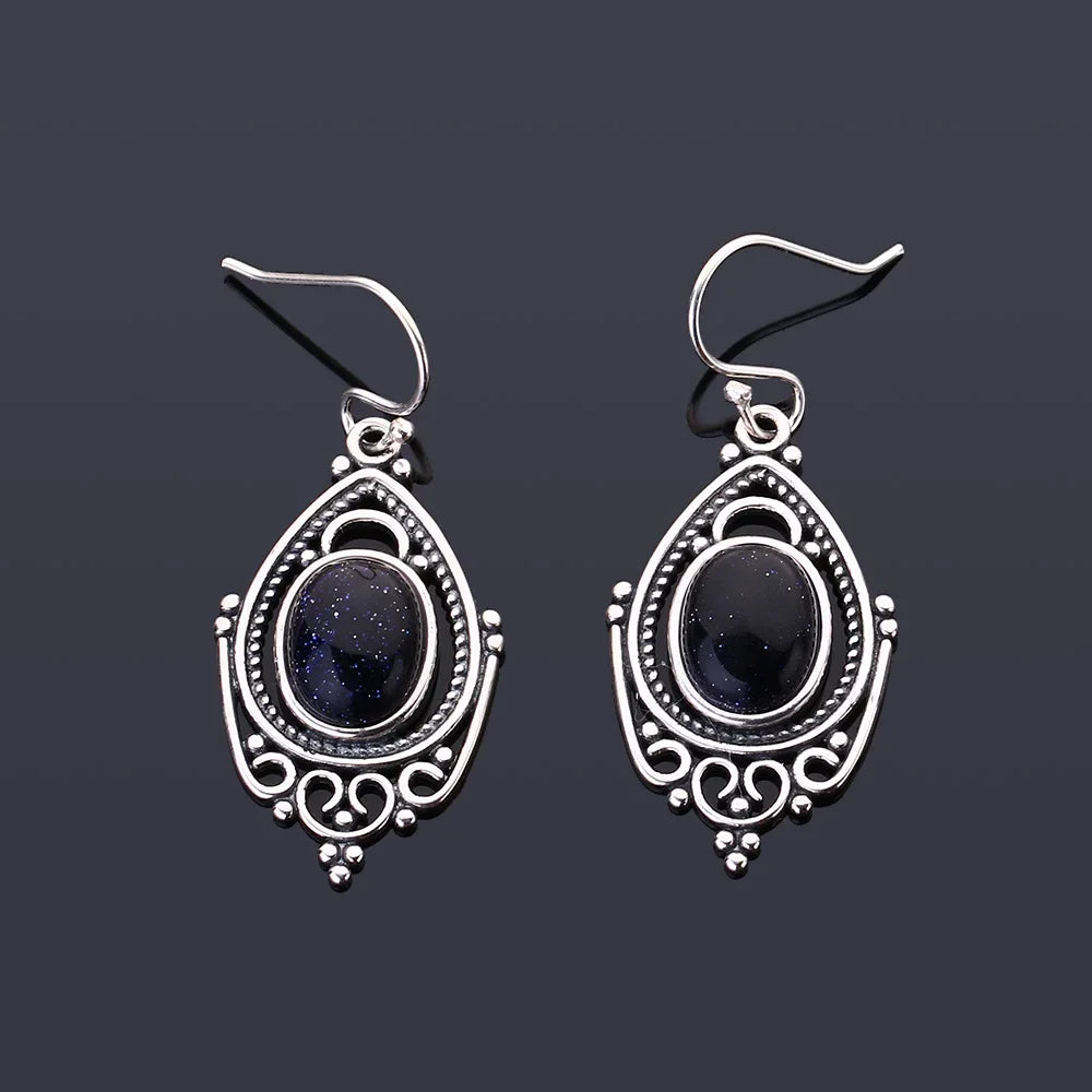 Blue Sandstone Retro Earrings 05