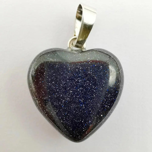 Blue Sandstone Stone Heart Pendant Necklace 01