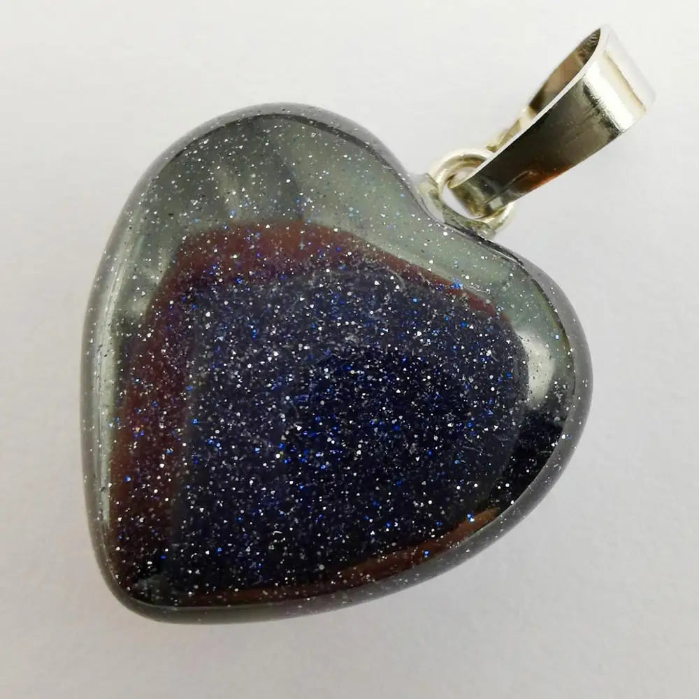 Blue Sandstone Stone Heart Pendant Necklace 02