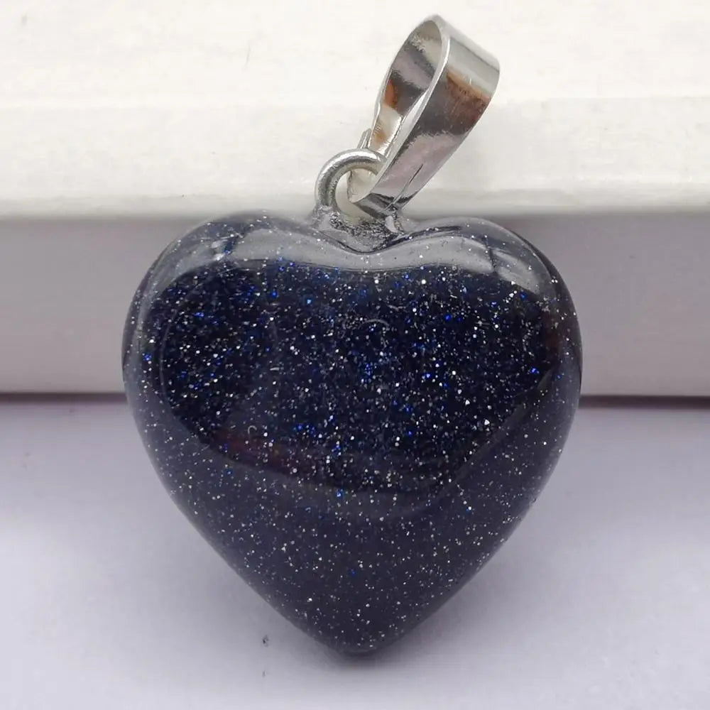 Blue Sandstone Stone Heart Pendant Necklace 03