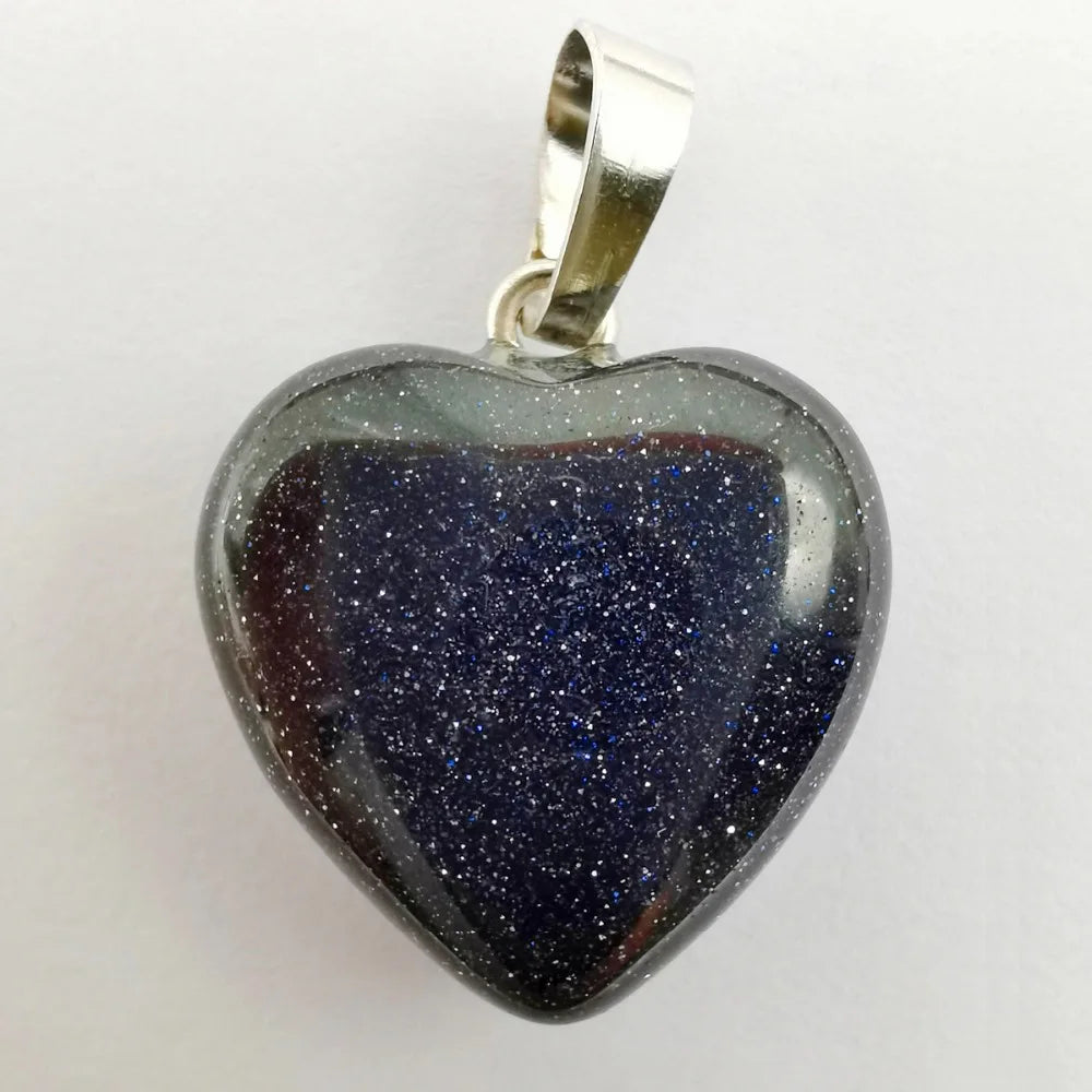 Blue Sandstone Stone Heart Pendant Necklace 04