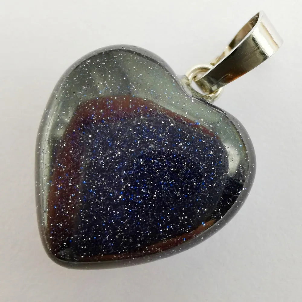 Blue Sandstone Stone Heart Pendant Necklace 05