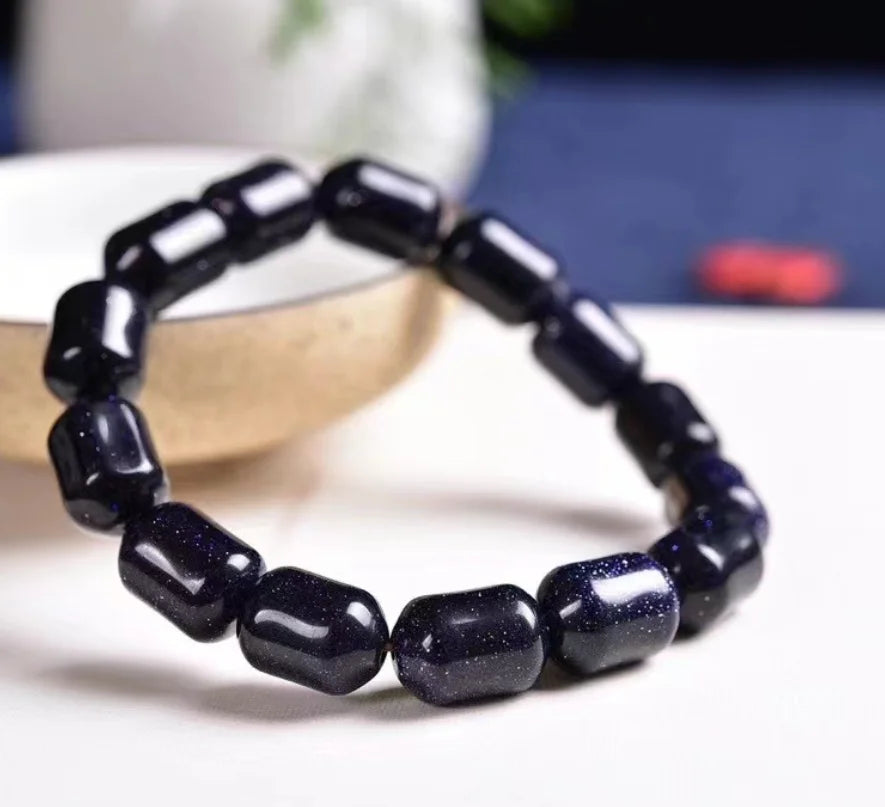 Blue sandstone drum bead bracelet 01