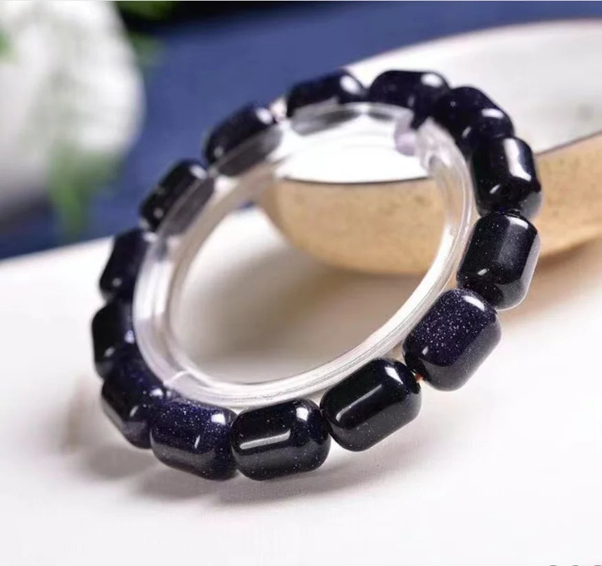 Blue sandstone drum bead bracelet 02