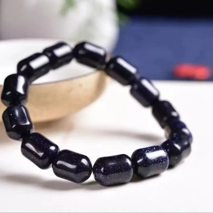 Blue sandstone drum bead bracelet 03