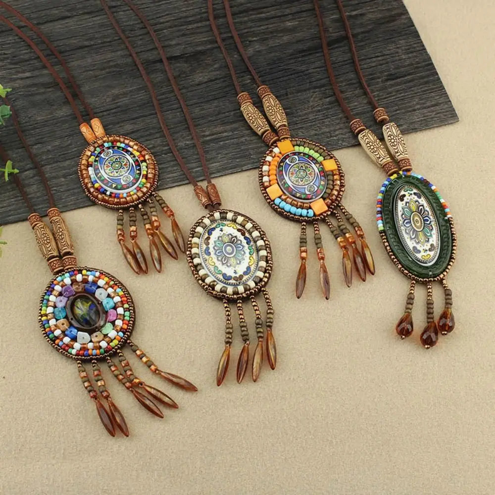 Buddhist Mandala Pattern Beads Pendant Necklace