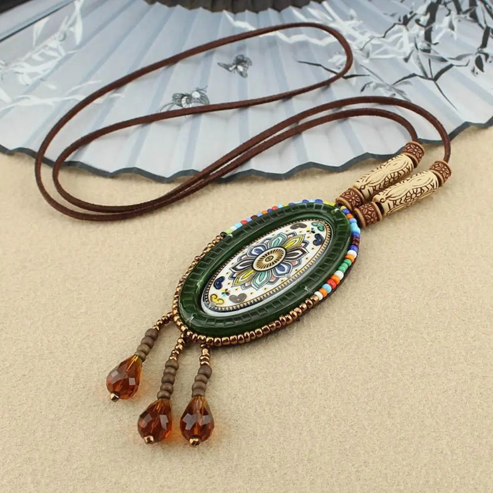 Buddhist Mandala Pattern Beads Pendant Necklace